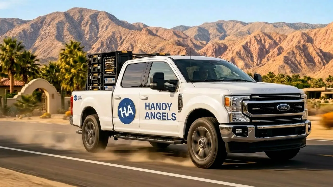 Handy Angels truck brand concept driving through the Coachella Valley